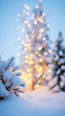 Wall Mural - snow-covered branch glows the winter evening