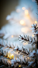 Sticker - snowy pine branch with warm lights