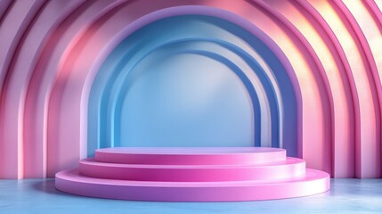 Poster - stand podium wall scene pastel color background, geometric shape for product display presentation. m