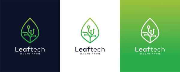 Abstract Leaf tech logo design template vector illustration with gradient color