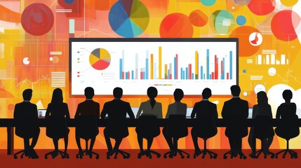 Poster - Team Meeting with Data Visualization Background