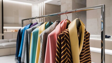 Elegant scarves displayed on a stylish metal rack in a contemporary store