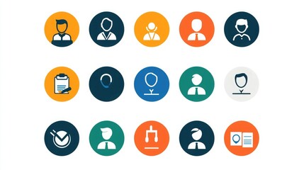Poster - Comprehensive HR icon set in a circular layout. 