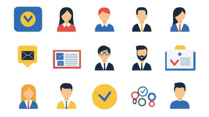 Poster - Modern HR icon set with simple, minimalistic design elements. 