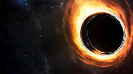 Poster - A black hole in space with glowing orange accretion disk.