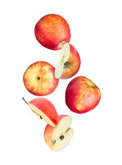 Wall Mural - Fresh red apples in air on white background