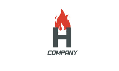 Wall Mural - fire flames H red letter alphabet logo icon design with LIGHT BLACK color for business and company