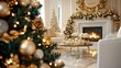 © Sunijsa - A gold and white room with a fireplace and a Christmas tree