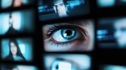 Poster - A close-up of a blue eye, peering out from a screen of smaller images.