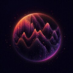 Wall Mural - abstract glowing orange and purple ring shape, grainy gradient noise texture on dark background