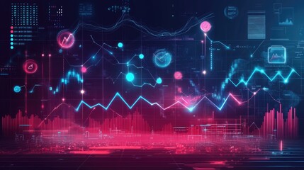 Business-themed background with a stock chart, corporate icons, and economic data, dynamic market trends