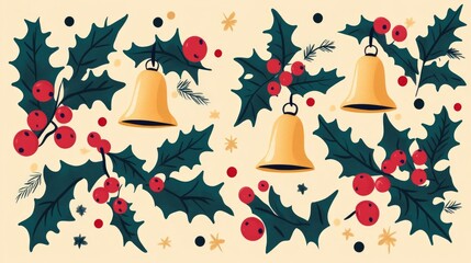 Christmas bells and mistletoe flat design top view holiday 