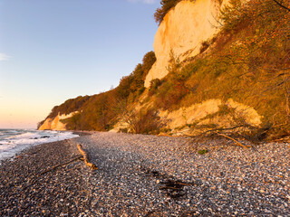 Chalk cliff Sassnitz on Island Rügen in Germany which are illuminated by the sun