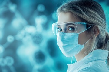 Poster - a healthcare professional wearing protective gear during a laboratory analysis in a clinical setting