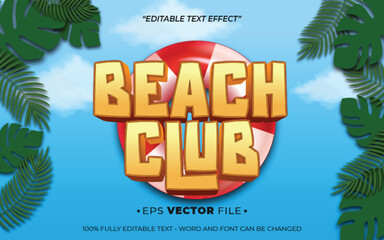 Poster - beach club text effect editable vector 3d