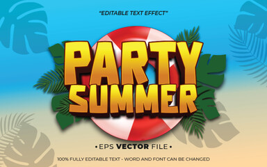 Poster - party summer text effect editable vector 3d 