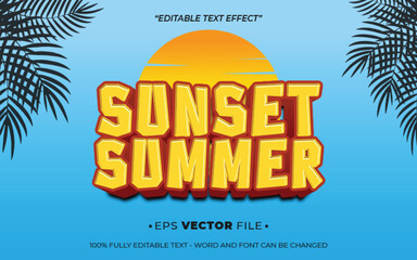 Poster - sunset summer text effect editable vector 3d