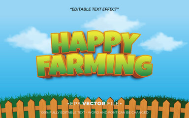 Poster - happy farming text effect 3d playful vector for game 