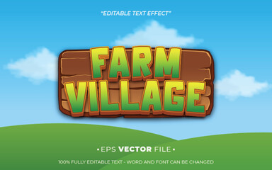 Poster - farm village text effect 3d playful vector for game 