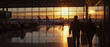 © Alex - Professional Photo, As the sun sets at an American airport, the slightly dark and emotional mood is heightened by the fading light through large windows