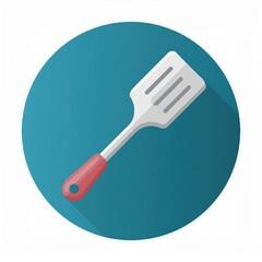 Poster - Minimalistic Vector Icon of a Kitchen Spatula. Perfect for Cooking Apps, Recipe Blogs, or Kitchenware UI Design Concepts. Simple Flat Design with Long Shadow in a Dark Circular Background