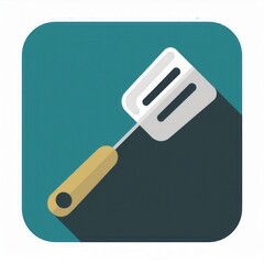 Poster - Minimalistic Vector Icon of a Kitchen Spatula. Perfect for Cooking Apps, Recipe Blogs, or Kitchenware UI Design Concepts. Simple Flat Design with Long Shadow in a Dark Circular Background
