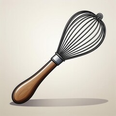 Poster - High-Quality Vector Icon of a Wooden Handled Wire Whisk. Ideal for Culinary Illustrations, Recipe Designs, Kitchen Themed Graphics, or Food Preparation Visuals in Baking and Cooking Contexts