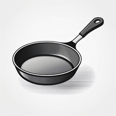 Poster - Elegant Black and White Frying Pan Vector Illustration. Detailed Minimalist Kitchenware Icon for Culinary Projects, Recipe Designs, Restaurant Branding, Menu Graphics, and Cooking Blog Visuals