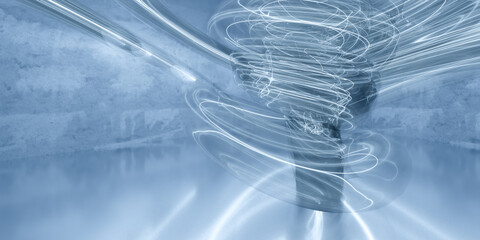 Poster - Abstract Swirling Light Trails in Blue Space