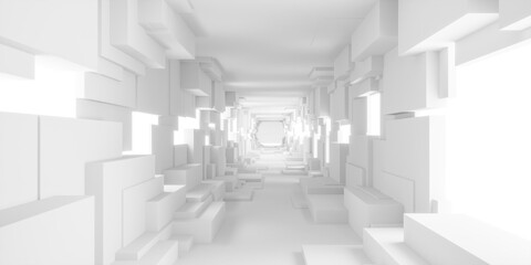 Poster - Futuristic Abstract Corridor with Geometric Shapes