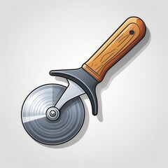 Poster - High-Resolution Vector Illustration of a Pizza Cutter with Wooden Handle. Perfect for Cooking Tools, Kitchen Equipment, and Culinary Concepts in Food Preparation and Serving Applications