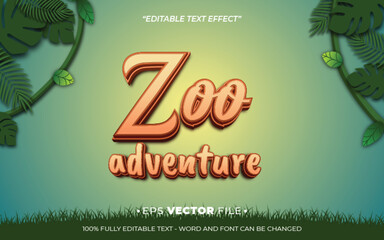Poster - zoo adventure text effect editable vector 3d