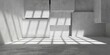 © Shawn Hempel - Abstract empty, modern concrete room with sun shining thru grid ceiling opening, random offst blocks wall and rough floor - industrial interior background template