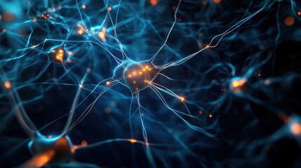 Poster - Abstract Neuron Cell with Glowing Connections - Microscopic Neural Network - 3D Illustration.