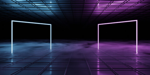 Poster - futuristic glowing frames in dark atmosphere