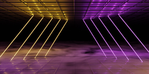 Poster - futuristic neon light scene with reflections
