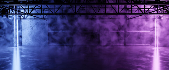 Wall Mural - Futuristic Industrial Space with Fog and Colorful Lighting