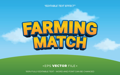 Poster - farming match text effect 3d playful vector for game 