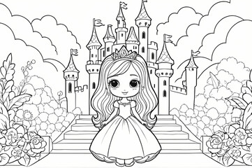 Cute Kawaii Princess Coloring Book Page