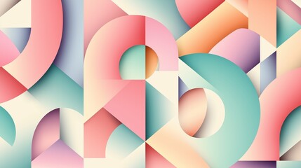 Poster - A modern, clean wallpaper featuring a collection of overlapping geometric shapes in soft pastel tones. Simple and elegant