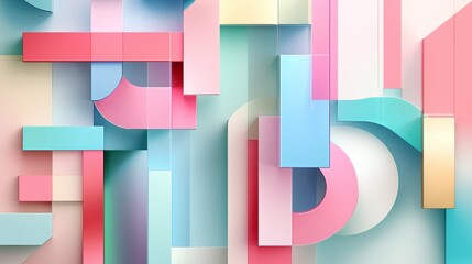 Aufkleber - A modern, clean wallpaper featuring a collection of overlapping geometric shapes in soft pastel tones. Simple and elegant