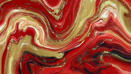 Wall Mural - red and gold paint swirl together in a mesmerizing abstract art piece
