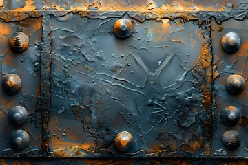 Wall Mural - A rusted metal surface with rivets and rivets