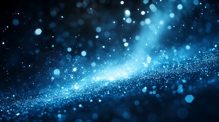 A brilliant blue glow emerging from a dusty surface, illuminating surrounding sparkles and beams in a cosmic dance.