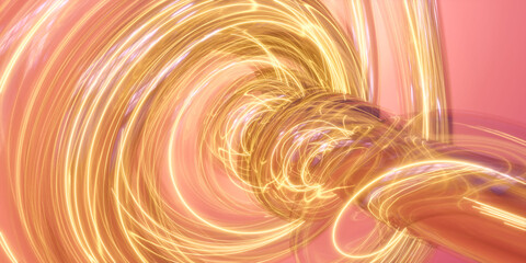Poster - Swirling Golden Light Trails on Pink Background