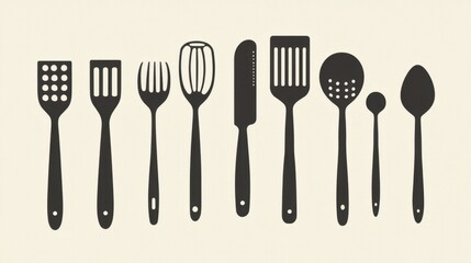 Assorted Kitchen Utensils in Silhouette Design