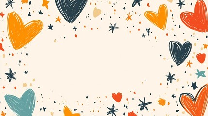 Poster - Abstract minimalistic background featuring handdrawn doodles of stars and hearts in warm colors symbolizing friendship and connection against a light beige backdrop for a cozy feel