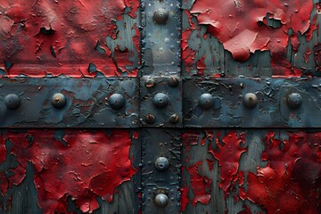 Wall Mural - A close up of a rusted metal surface with rivets