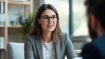 Poster - HR manager conducting an interview with a job candidate in an office 