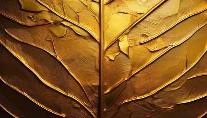Poster - Golden Macro Close-Up of Leaf Veins. Abstract Nature Texture with Metallic Shine, Highlighting Organic Patterns and Elegant Lines for Conceptual Designs, Nature-Inspired Art, or Luxurious Backgrounds